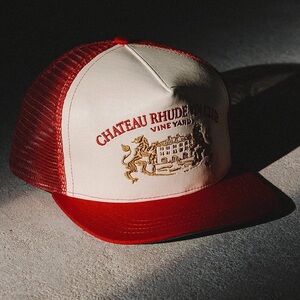 Rhude Cellier Cream Red Trucker Hat Faux Leather Mesh Back Snapback One Size
